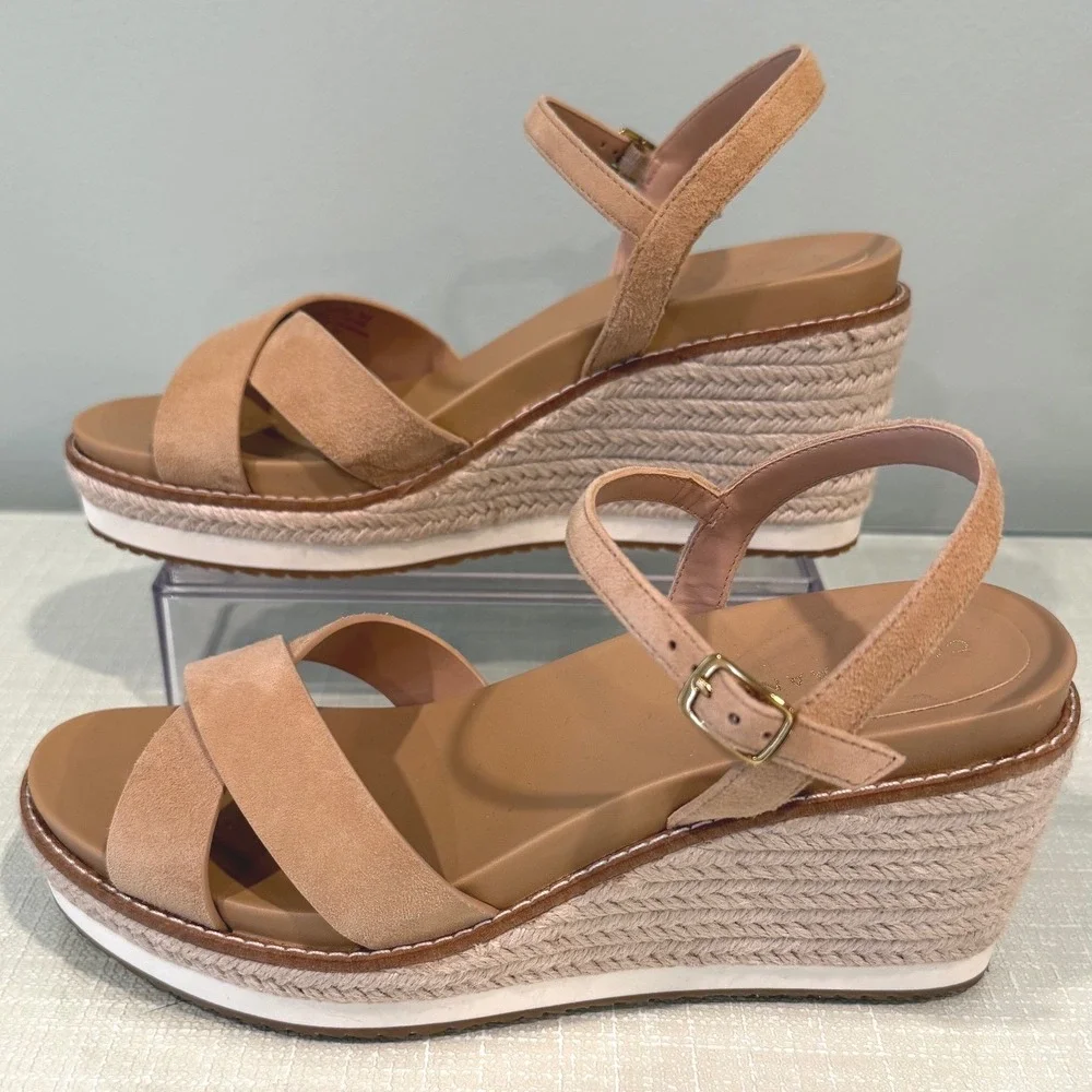 Cole Haan Cloudfeel Silver Tan Suede Espadrille Wedge Sandals NWOT - Size 7.5